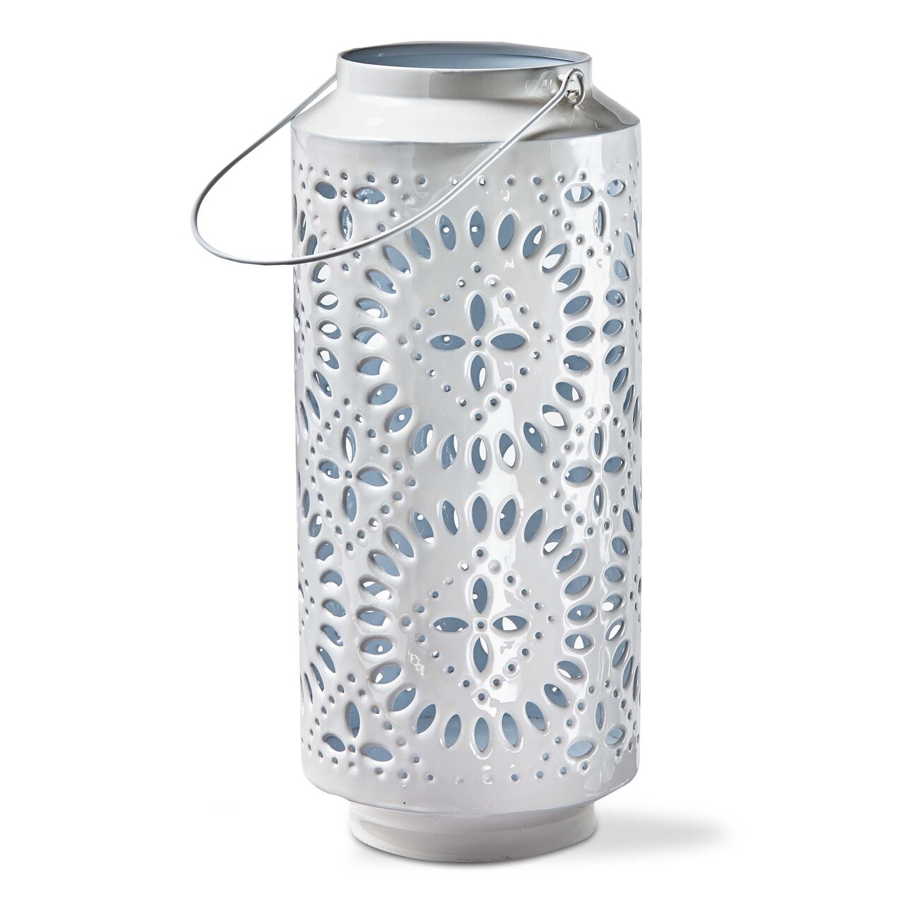 Aura Enamel Lantern Large White - Iron Candle Holder for Summer & Spring Decor, 16" H x 7" L x 7" W